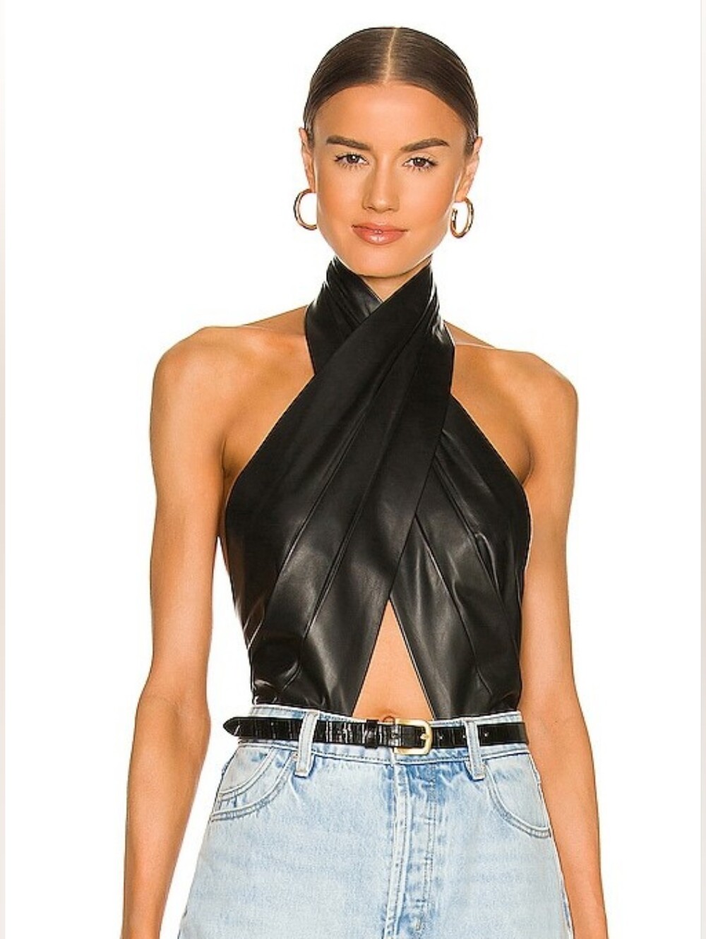 LAMARQUE Beatrice Lambs Leather Cross Halter Bodysuit Resolve